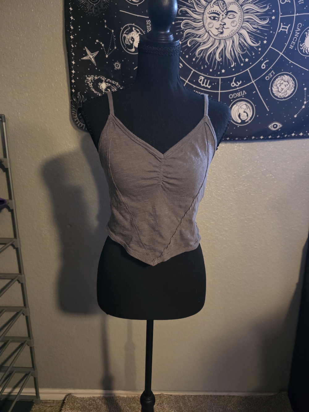 Free People Gray V-Neck Spaghetti Strap Crop Top